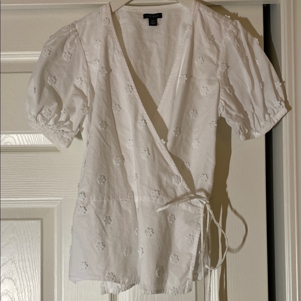 White Floral Wrap Top